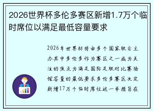 2026世界杯多伦多赛区新增1.7万个临时席位以满足最低容量要求